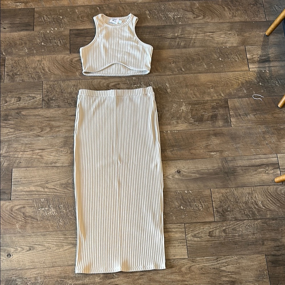 Princess Polly Cream Ribbed Two-Piece Set